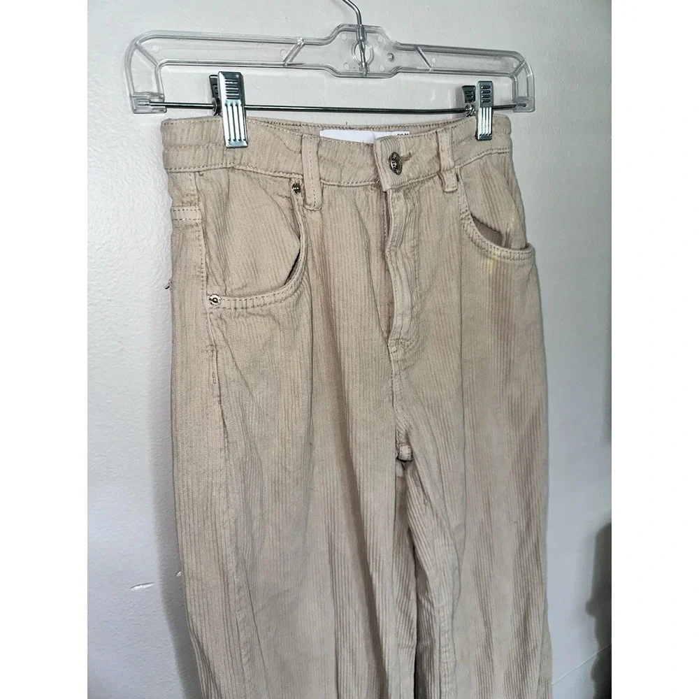 Bershka High‎ Rise Beige Cream Corduroy Wide Leg Pants Size 2 EUC